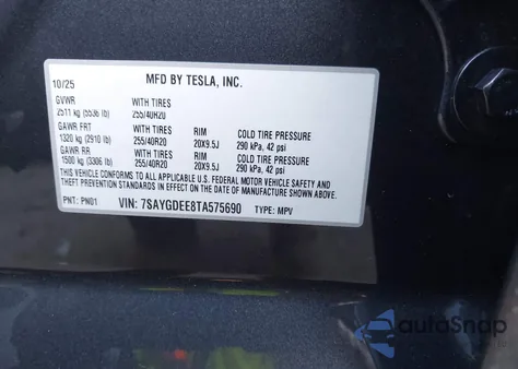 2026 Tesla Model Y Long Range Launch Series/Premium All-Wheel Drive from USA, damaged, VIN 7SAYGDEE8TA575690